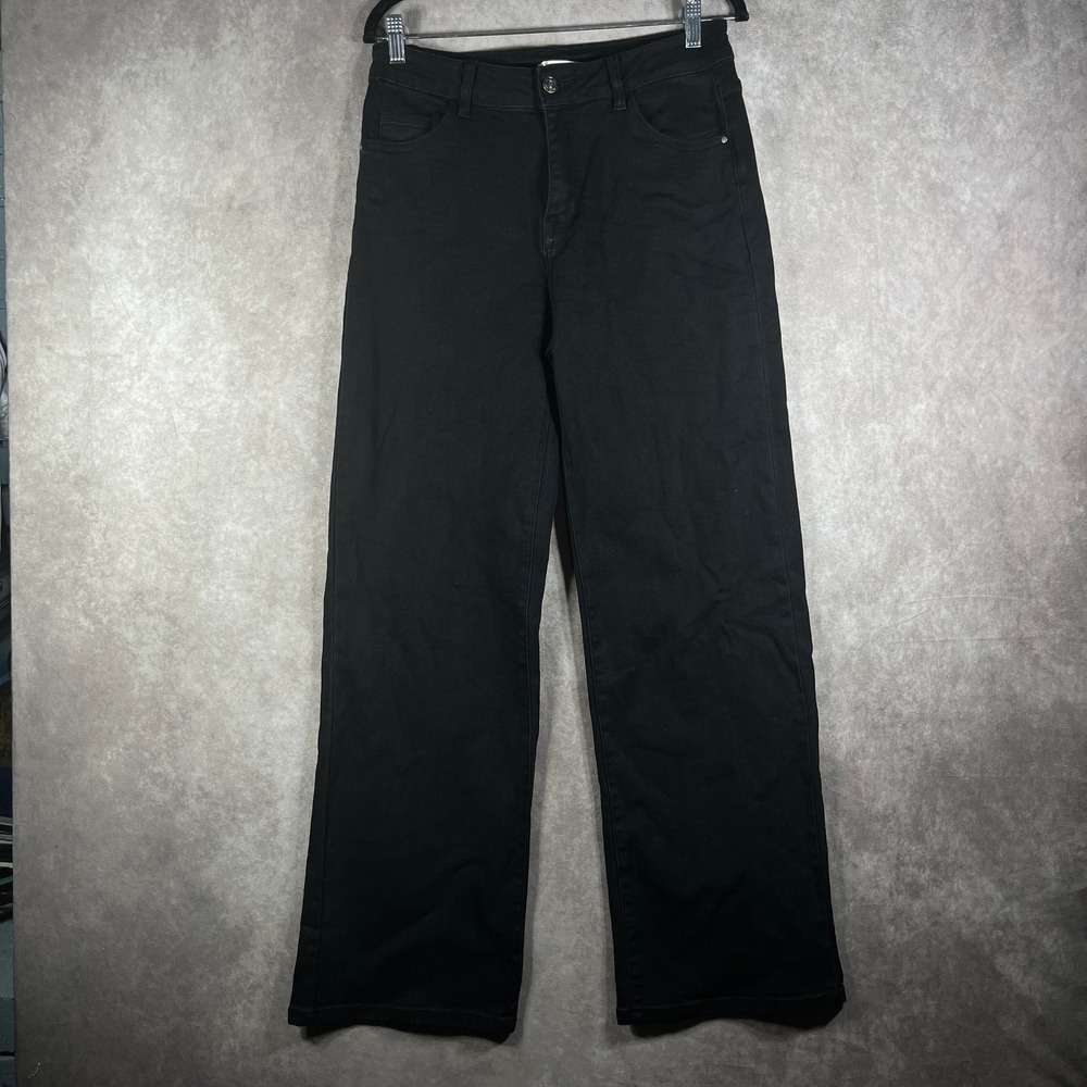 Katch Me Jeans Womens Size 40/L Black Denim Wide Leg High Rise‎ Pockets Casual